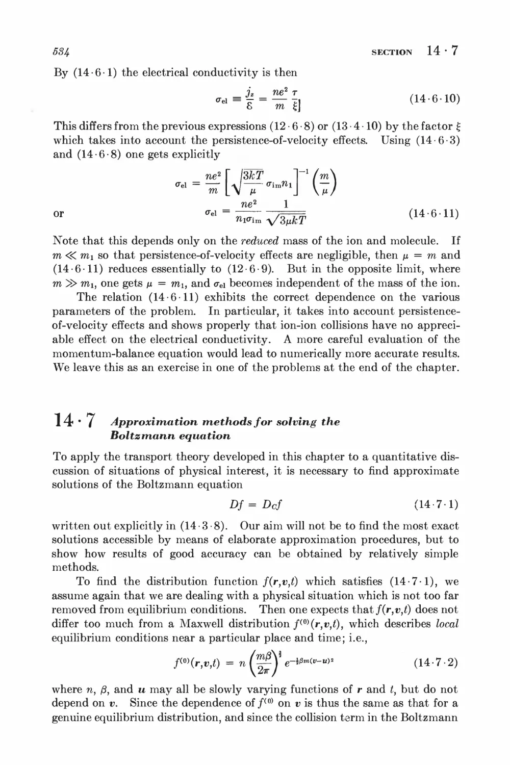 14.7 Approximation methods for solving the Boltzmann equation