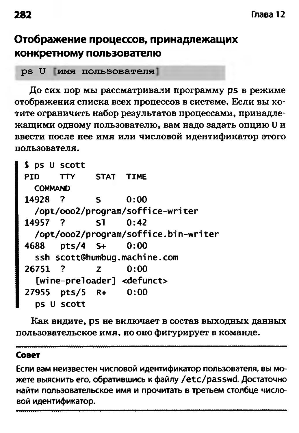 Отображение процессов, принадлежащих конкретному пользователю