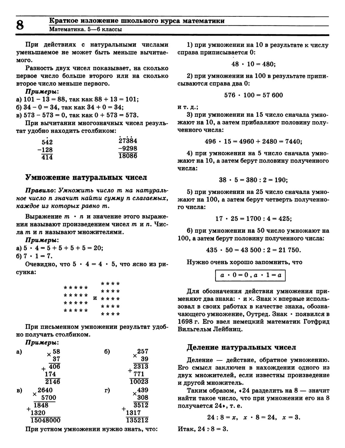 Деление натуральных чисел
Умножение натуральных чисел