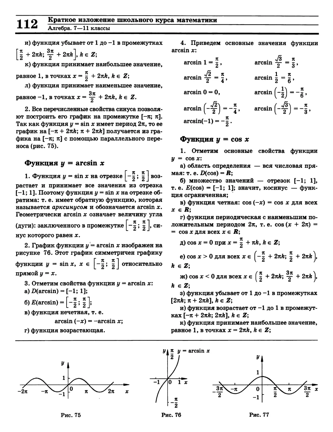 Функция у = arcsin х
Функция y = cos x