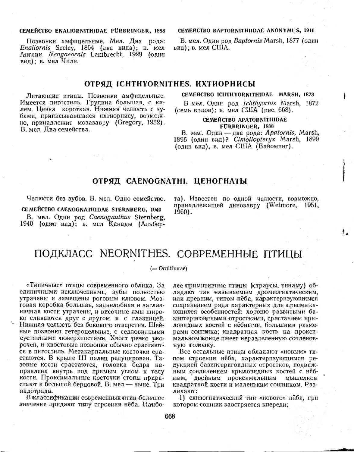 ОТРЯД ICHTHYORNITHES. ИХТИОРНИСЫ
ОТРЯД CAENOGNATHI. ЦЕНОГНАТЫ
ПОДКЛАСС NEORNITHES. СОВРЕМЕННЫЕ ПТИЦЫ