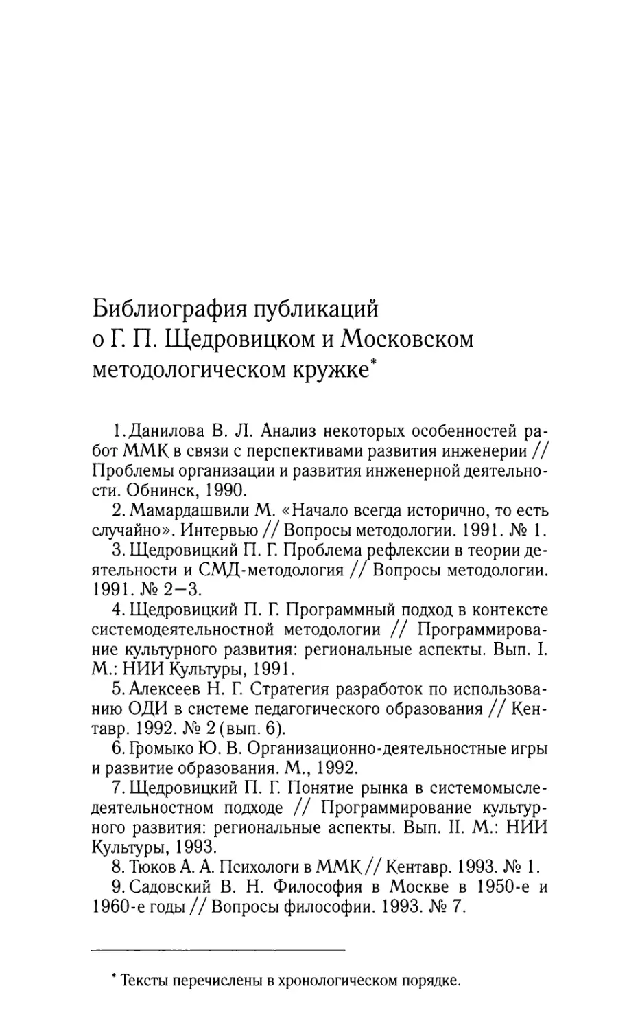 Библиография публикаций о Г. П. Щедровицком и Московском методологическом кружке