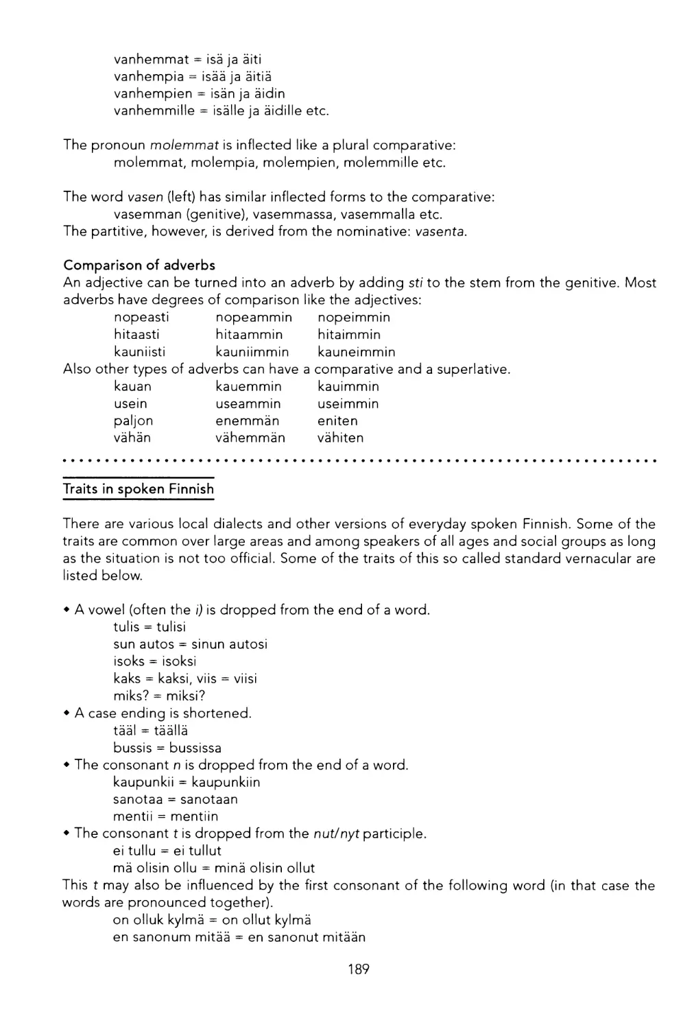 Traits in spoken Finnish