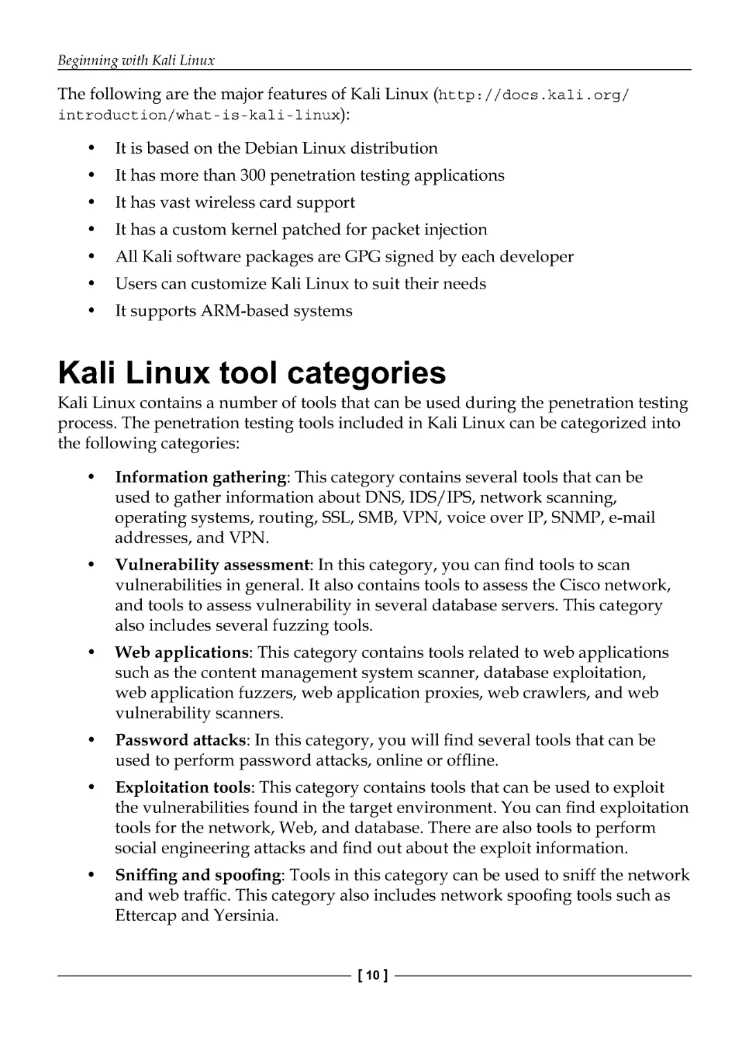 Kali Linux tool categories