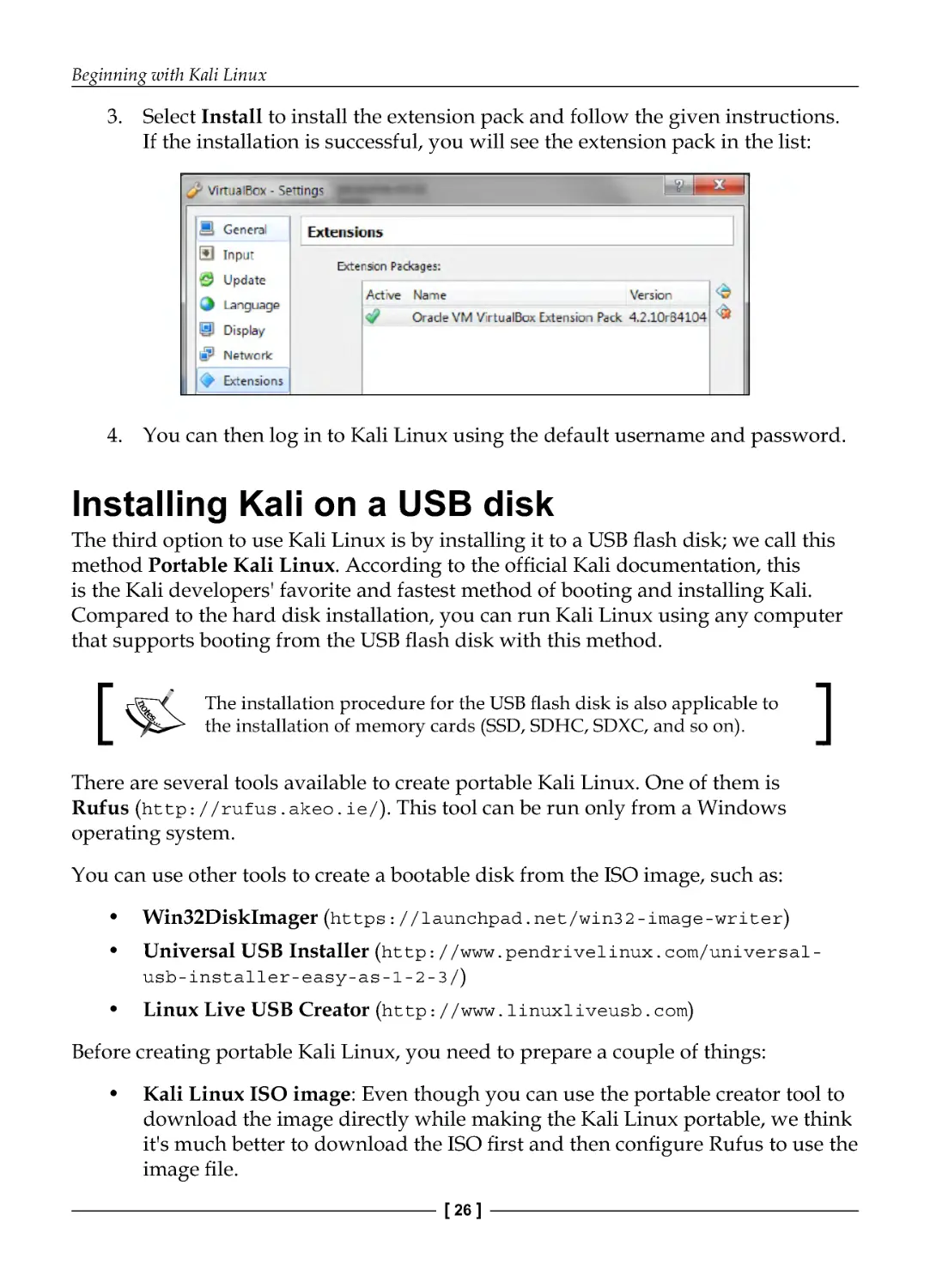 Installing Kali on a USB disk