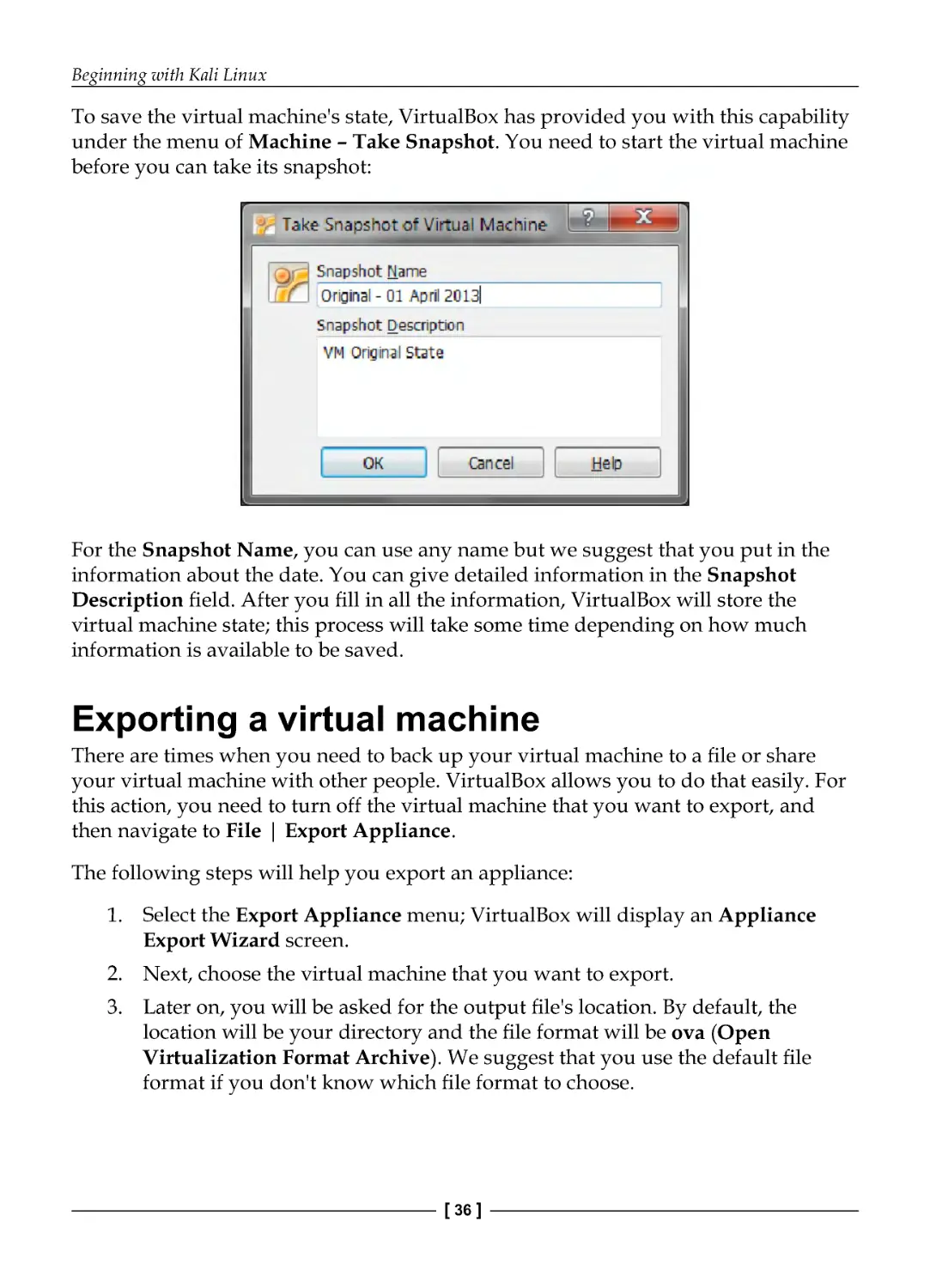 Exporting a virtual machine