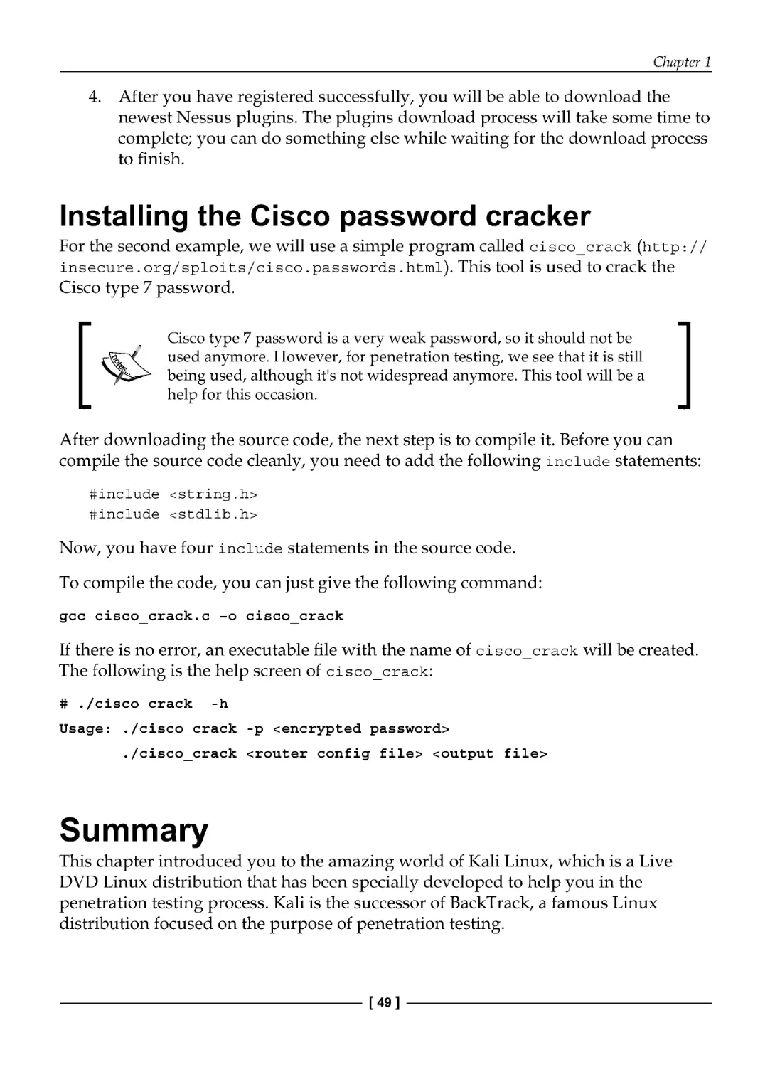 Installing the Cisco password cracker
Summary