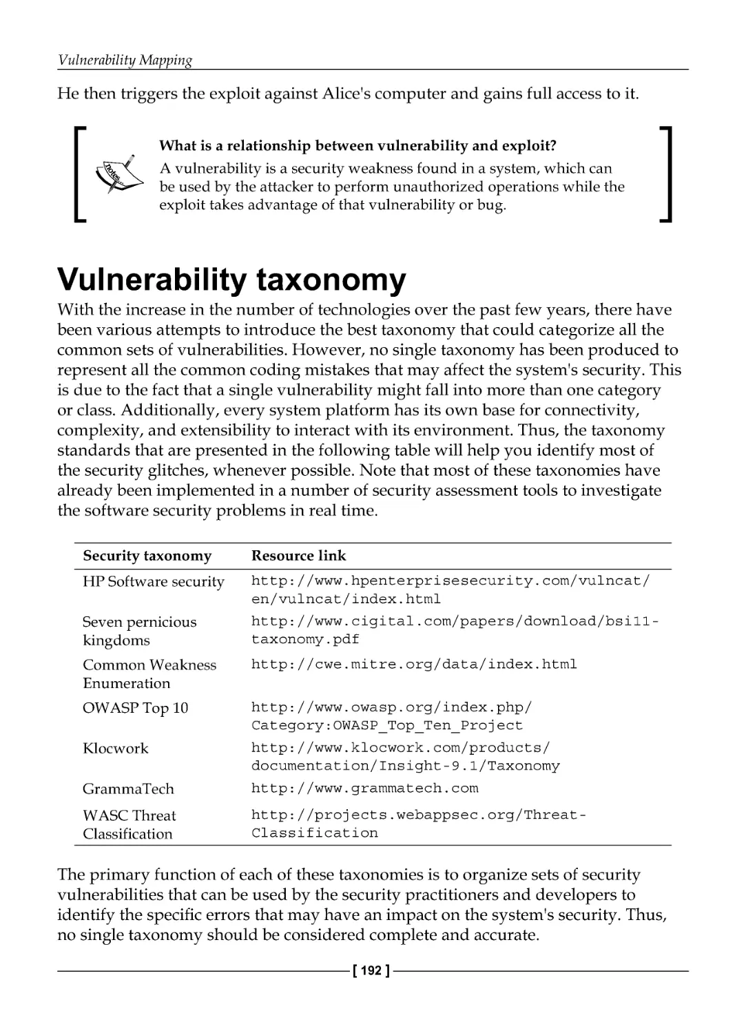 Vulnerability taxonomy