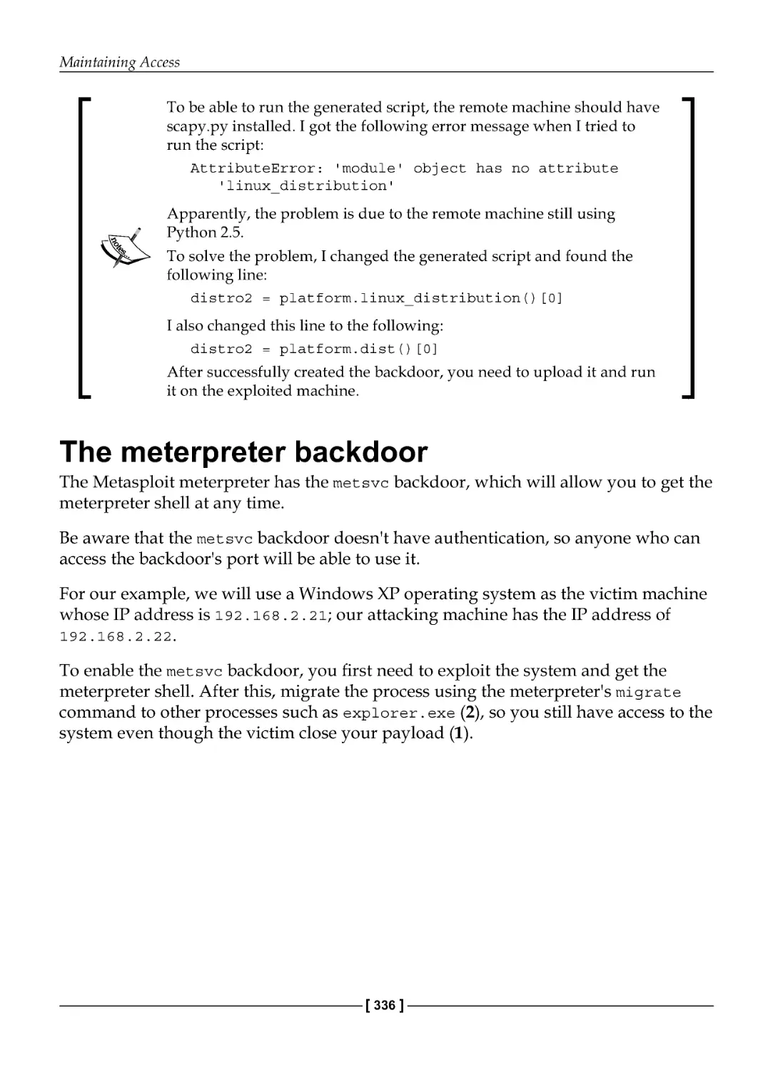 The Meterpreter backdoor