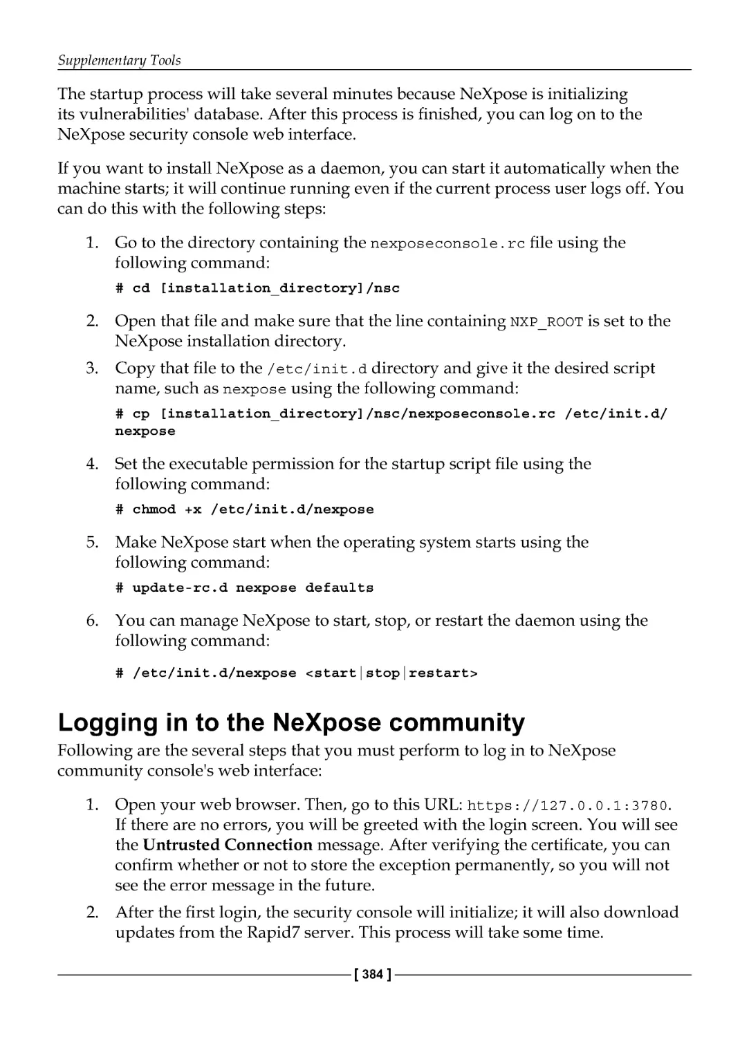 Logging in to the NeXpose community