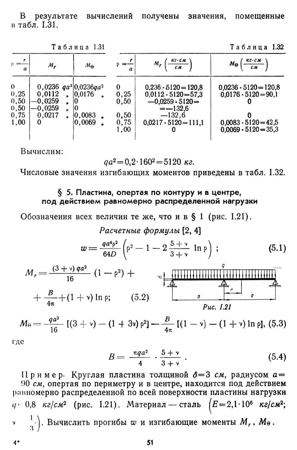 § 5. Пластина, опертая по контуру и в центре, под действием равномерно распределенной нагрузки