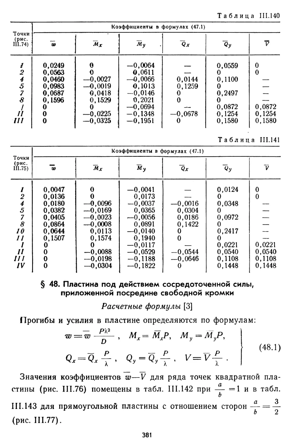 § 48. Пластина под действием сосредоточенной силы, приложенной посредине свободной кромки