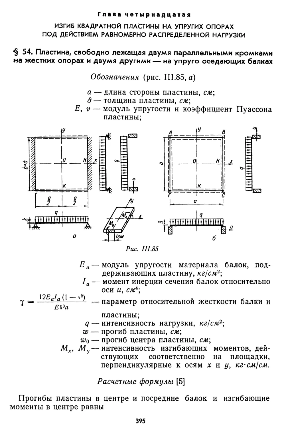 Глава четырнадцатая. Изгиб квадратной пластины на упругих опорах под действием равномерно распределенной нагрузки