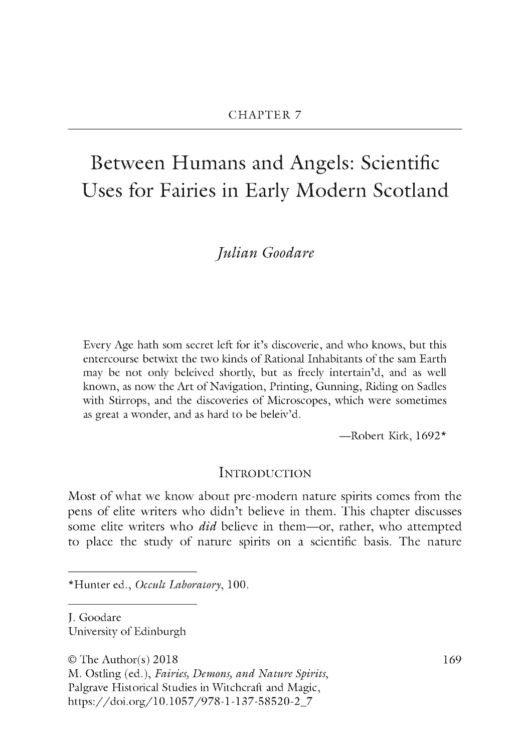 Chapter 7 Between Humans and Angels: Scientific Uses for Fairies in Early Modern Scotland