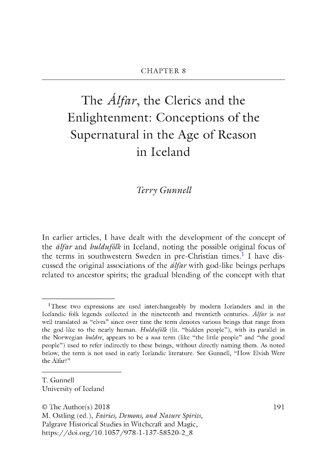 Chapter 8 The Álfar, the Clerics and the Enlightenment: Conceptions of the Supernatural in the Age of Reason in Iceland