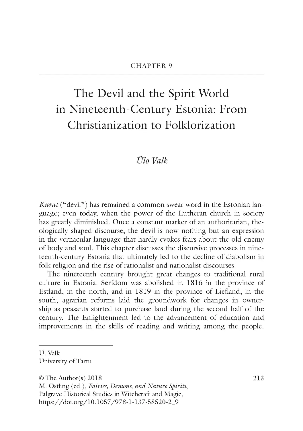Chapter 9 The Devil and the Spirit World in Nineteenth-Century Estonia: From Christianization to Folklorization