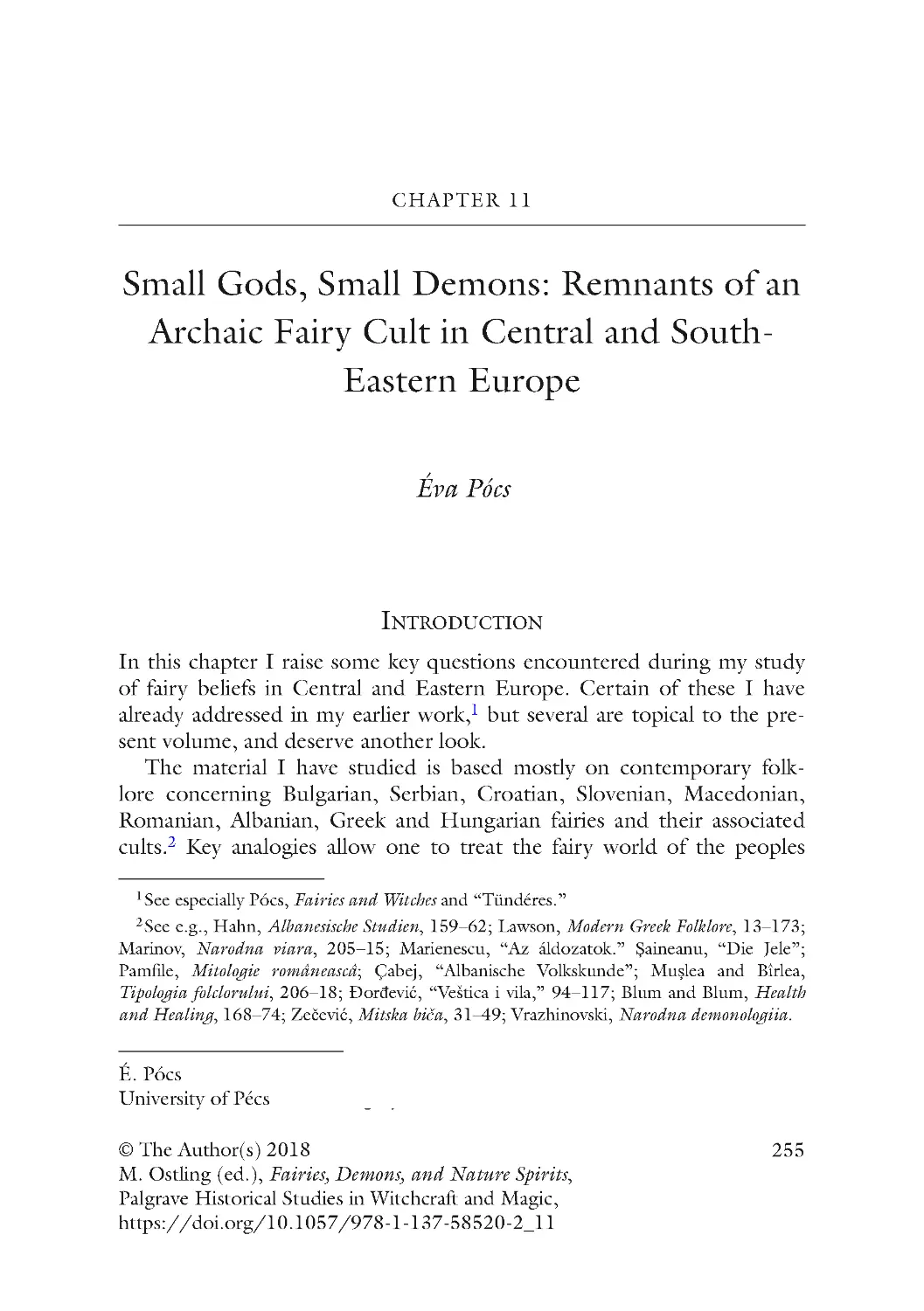 Chapter 11 Small Gods, Small Demons: Remnants of an Archaic Fairy Cult in Central and South-Eastern Europe