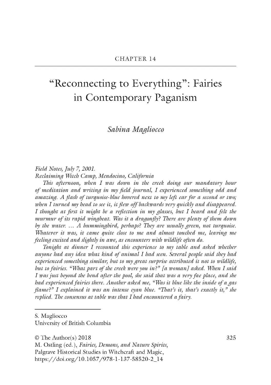 Chapter 14 “Reconnecting to Everything”: Fairies in Contemporary Paganism