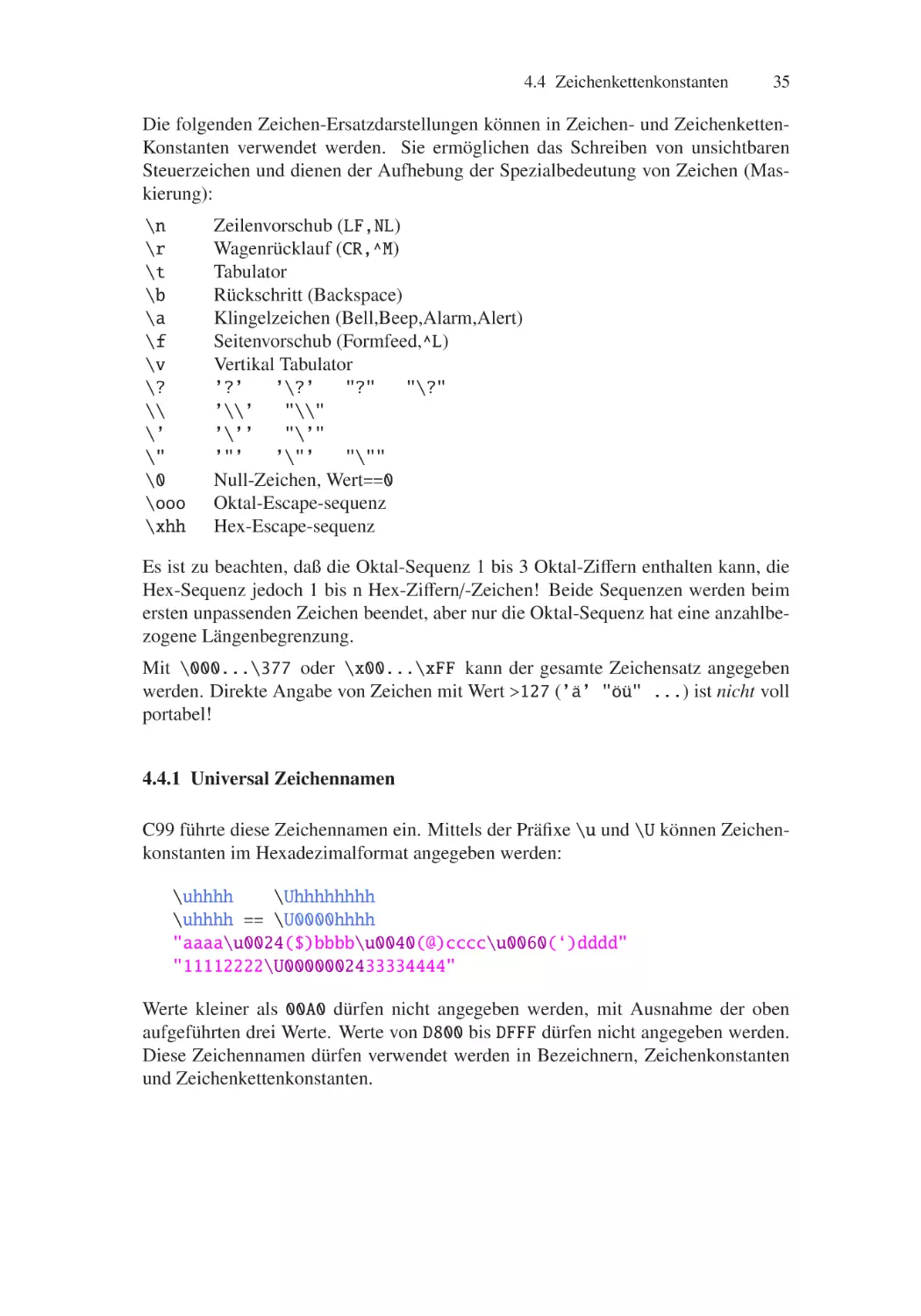 4.4.1 Universal Zeichennamen
