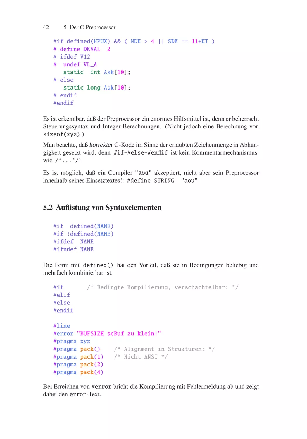 5.2 Auflistung von Syntaxelementen