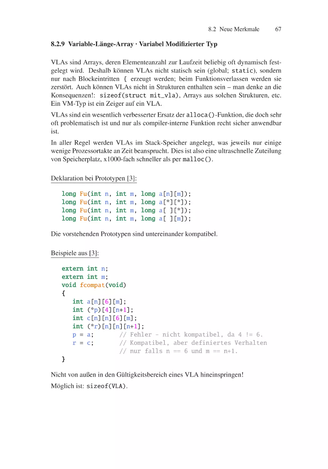 8.2.9 Variable-Länge-Array · Variabel Modifizierter Typ