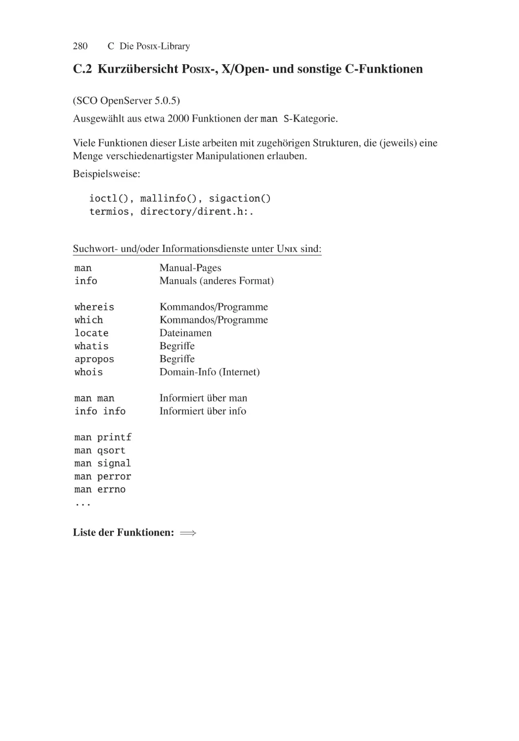 C.2 Kurzübersicht Posix-, X/Open- und sonstige C-Funktionen