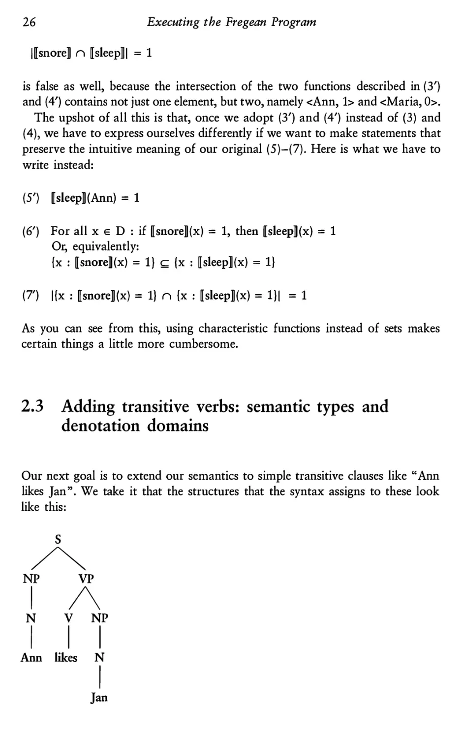 2.3 Adding transitive verbs: semantic types and denotation domains