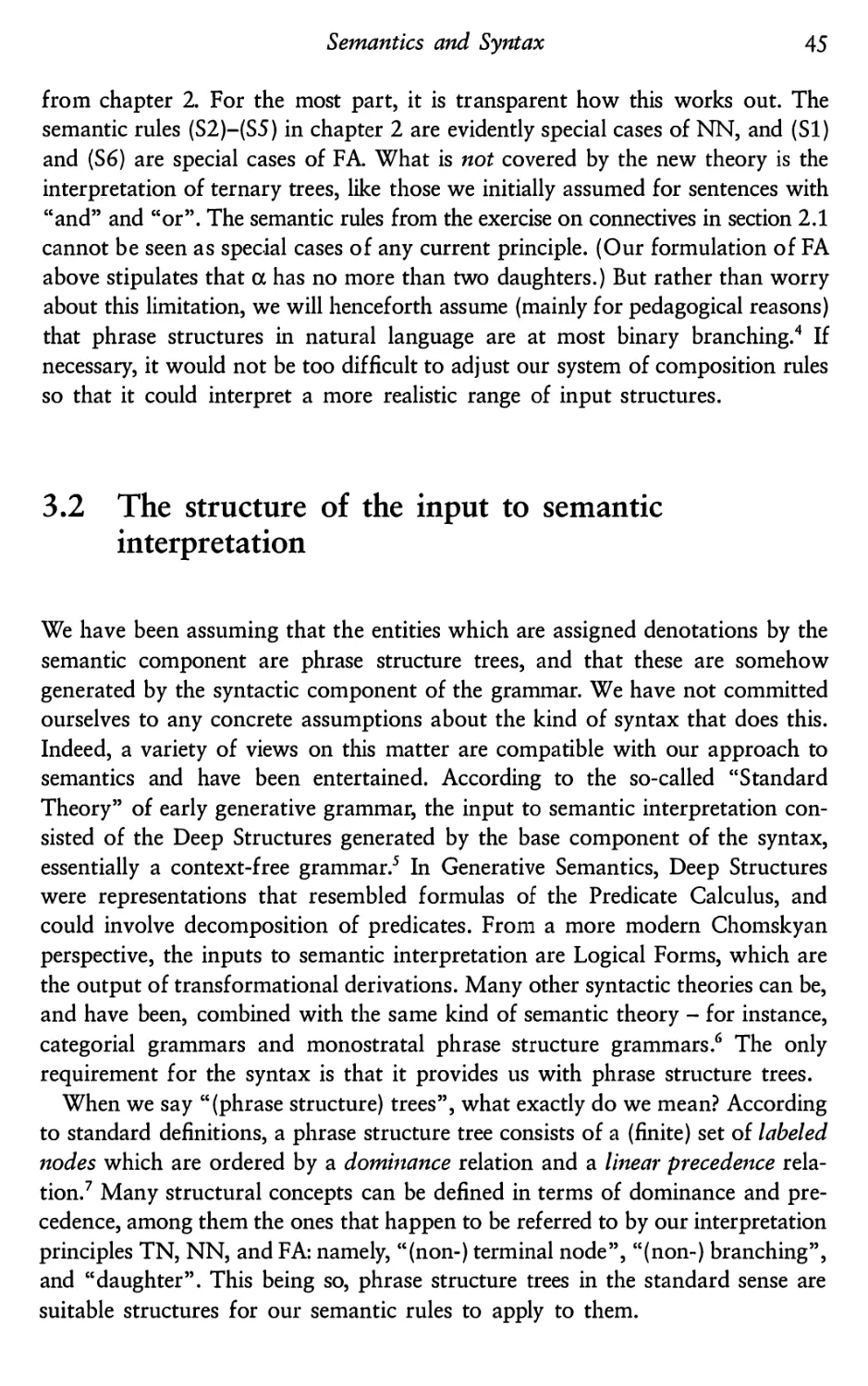 3.2 The structure of the input to semantic interpretation