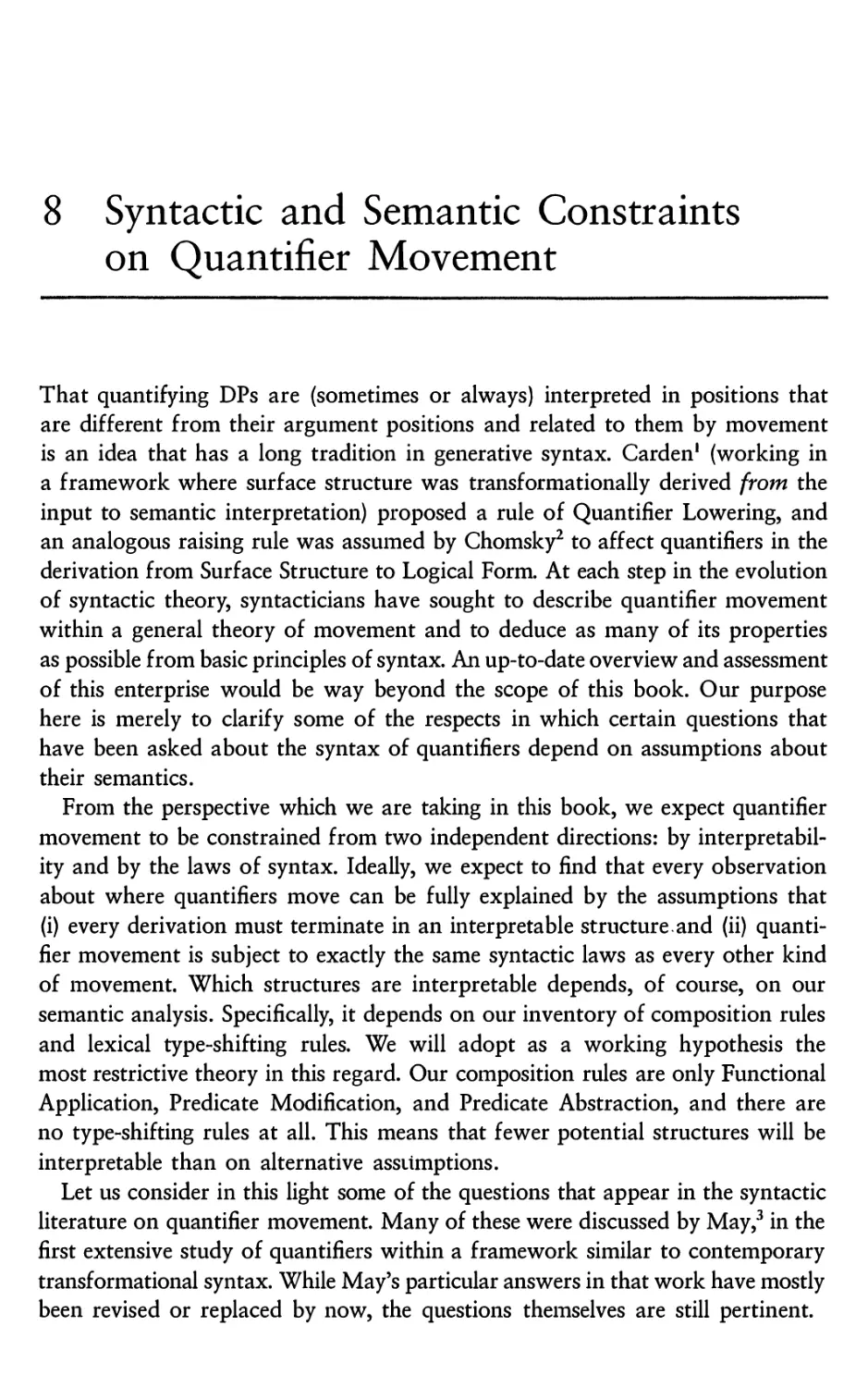 8 Syntactic and Semantic Constraints on Quantifier Movement