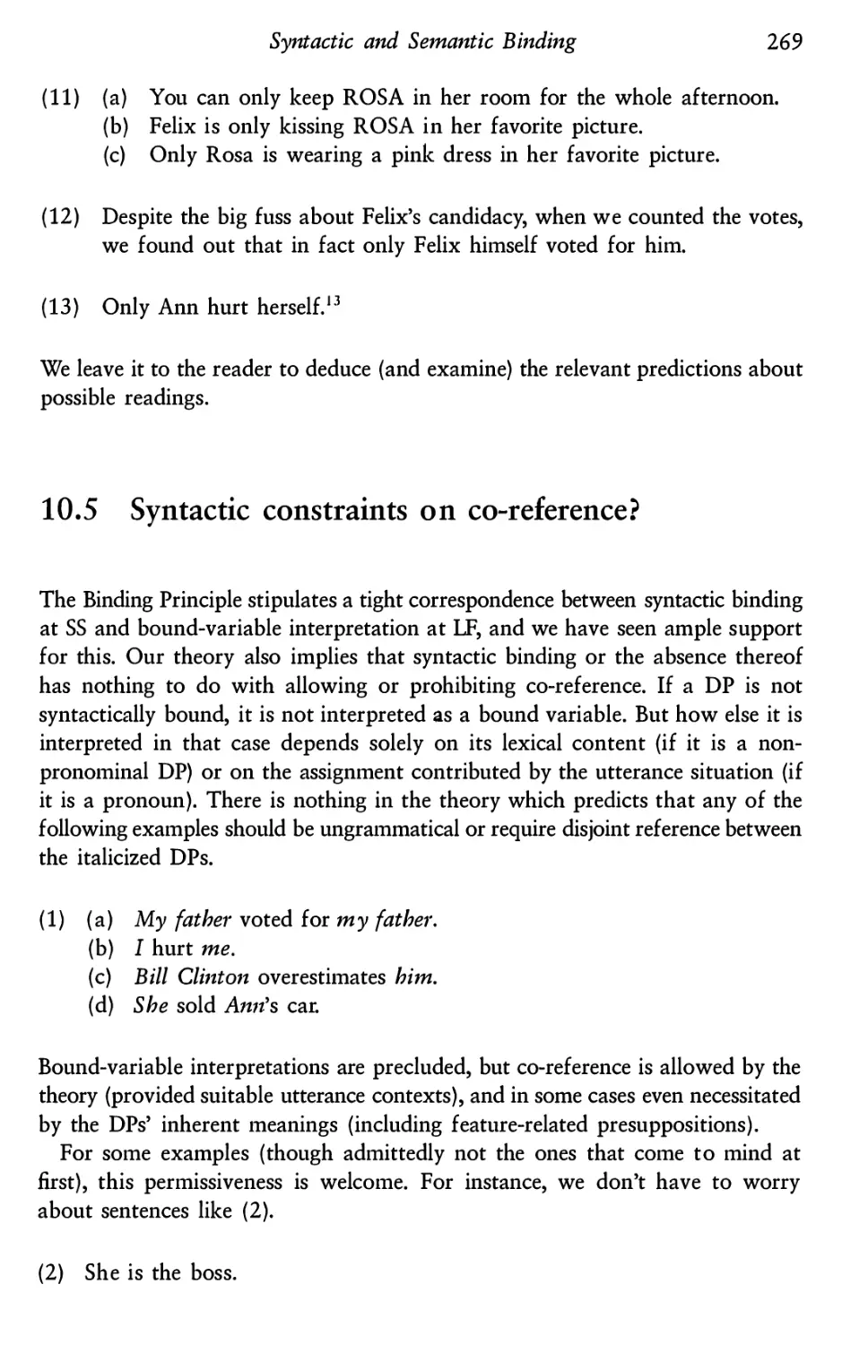 10.5 Syntactic constraints on co-reference?