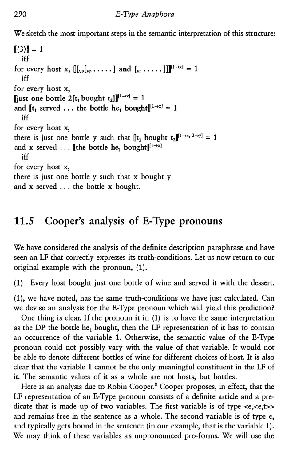 11.5 Cooper’s analysis of E-Type pronouns