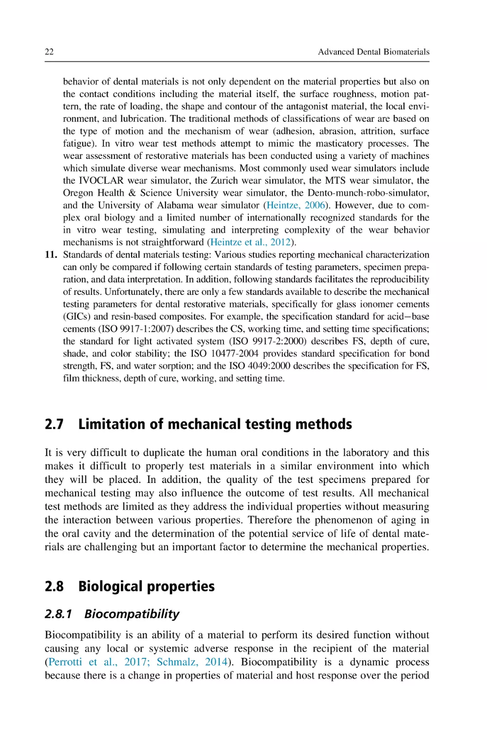 2.7 Limitation of mechanical testing methods
2.8 Biological properties
2.8.1 Biocompatibility