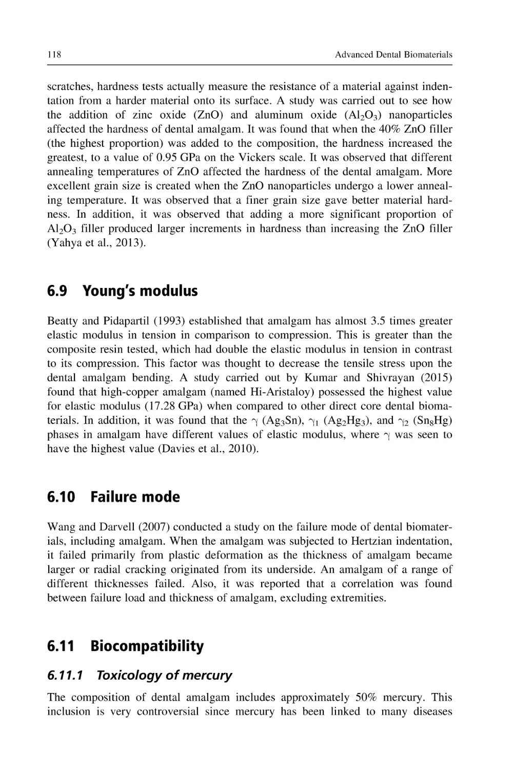 6.9 Young’s modulus
6.10 Failure mode
6.11 Biocompatibility
6.11.1 Toxicology of mercury