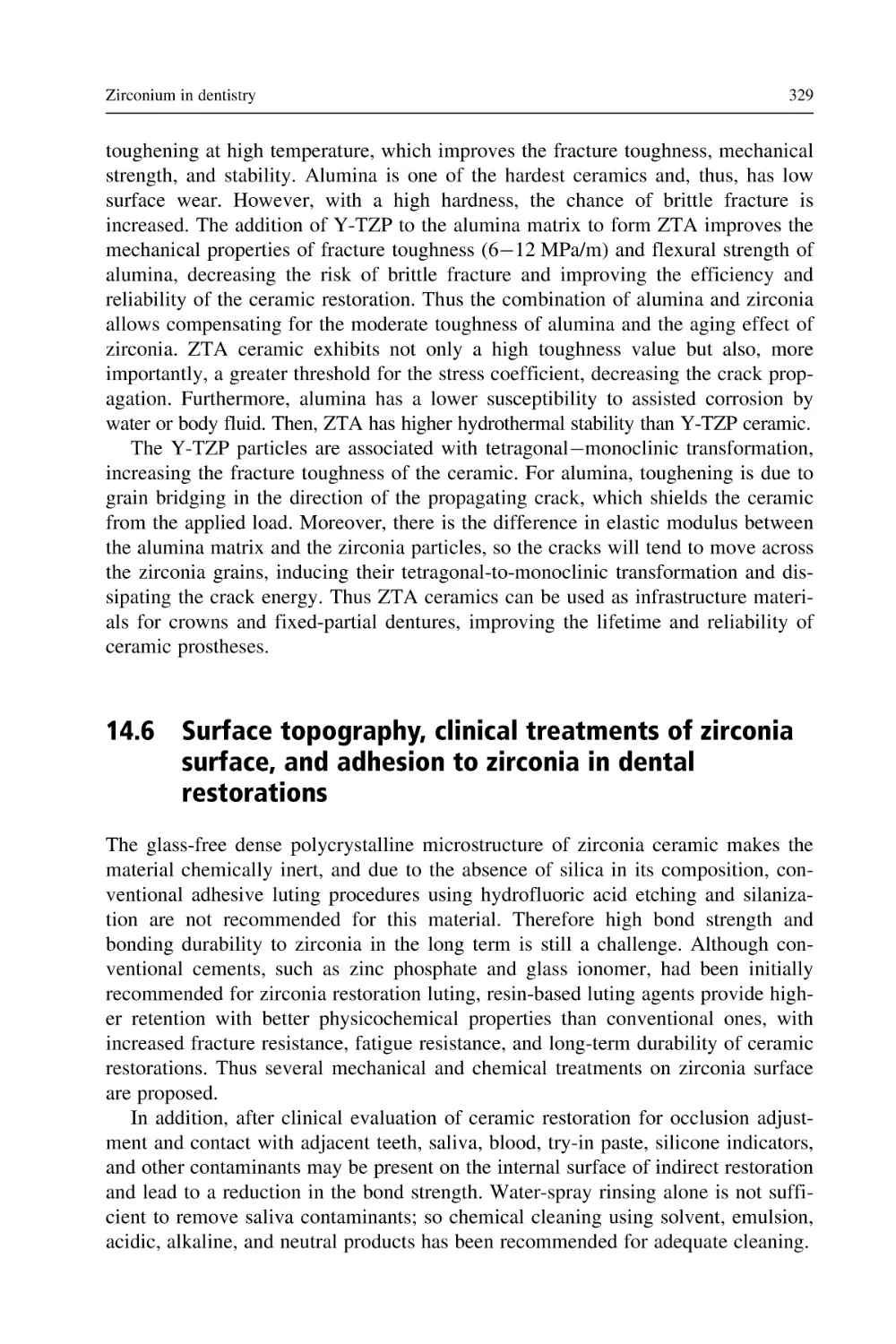 14.6 Surface topography, clinical treatments of zirconia surface, and adhesion to zirconia in dental restorations