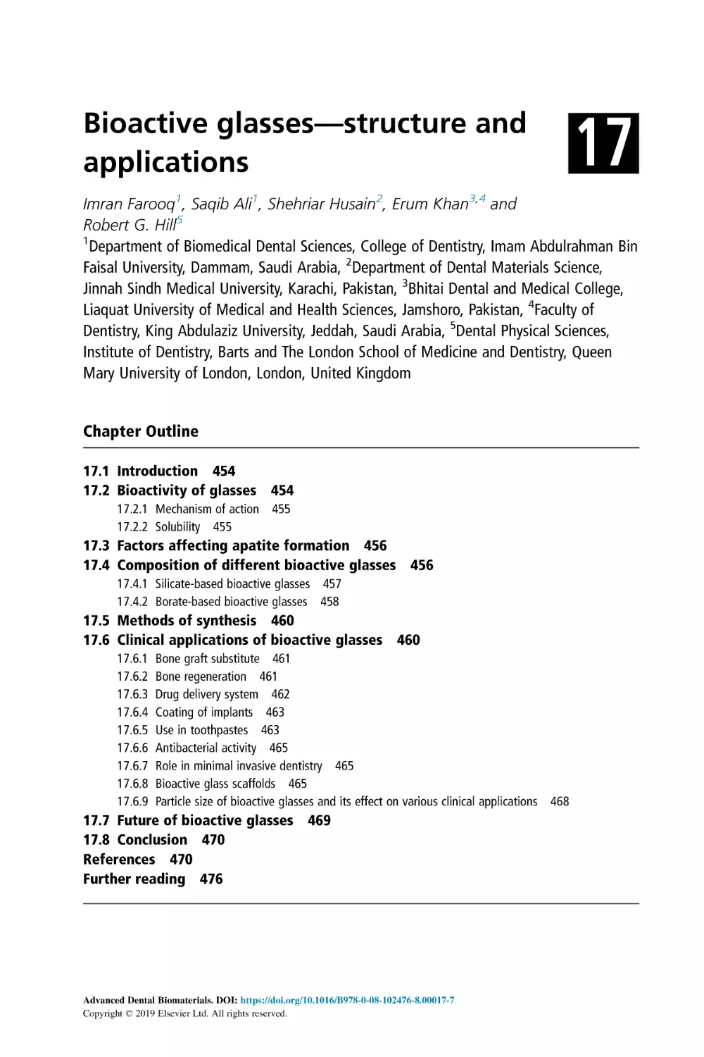 17 Bioactive glasses—structure and applications
Chapter Outline