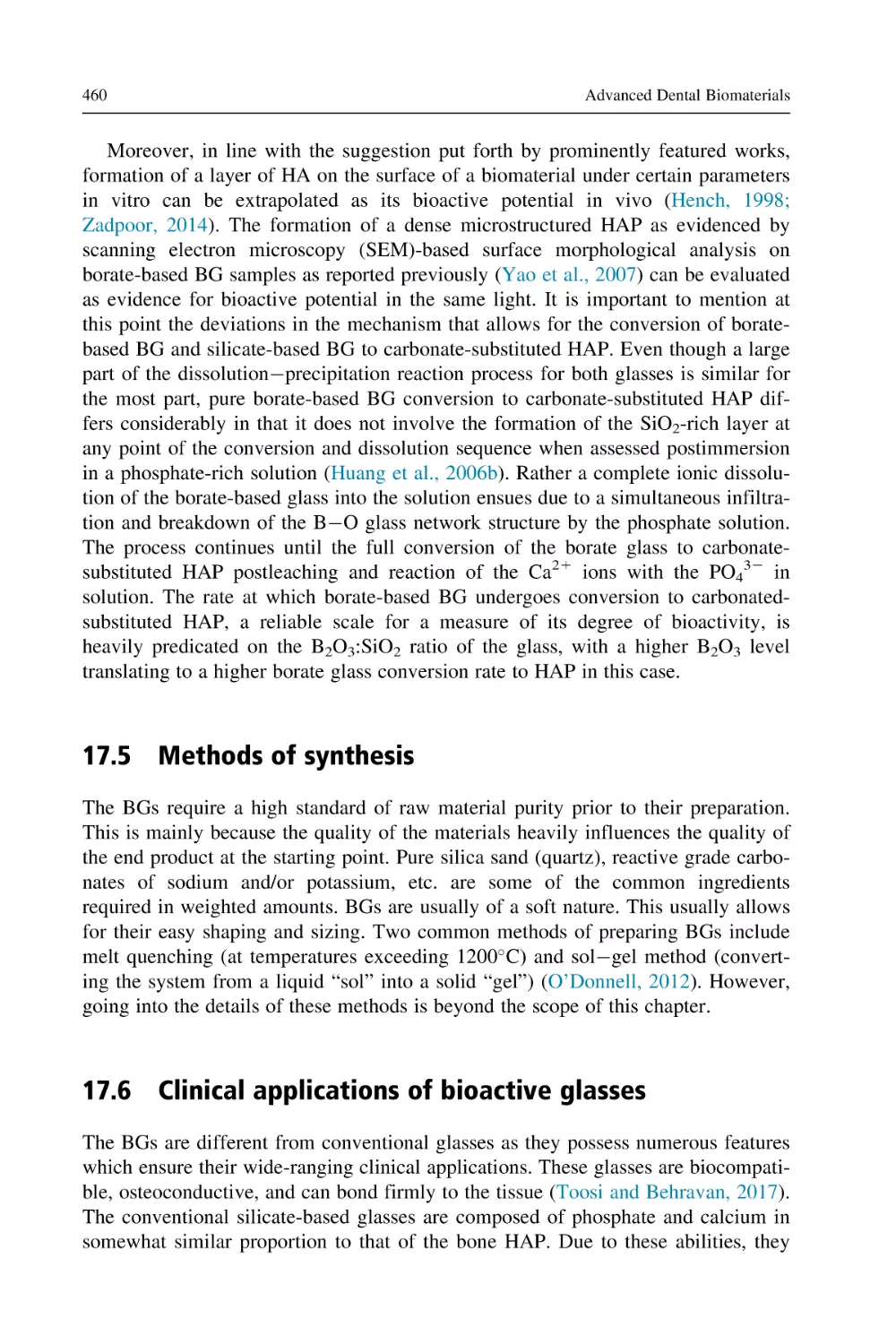 17.5 Methods of synthesis
17.6 Clinical applications of bioactive glasses