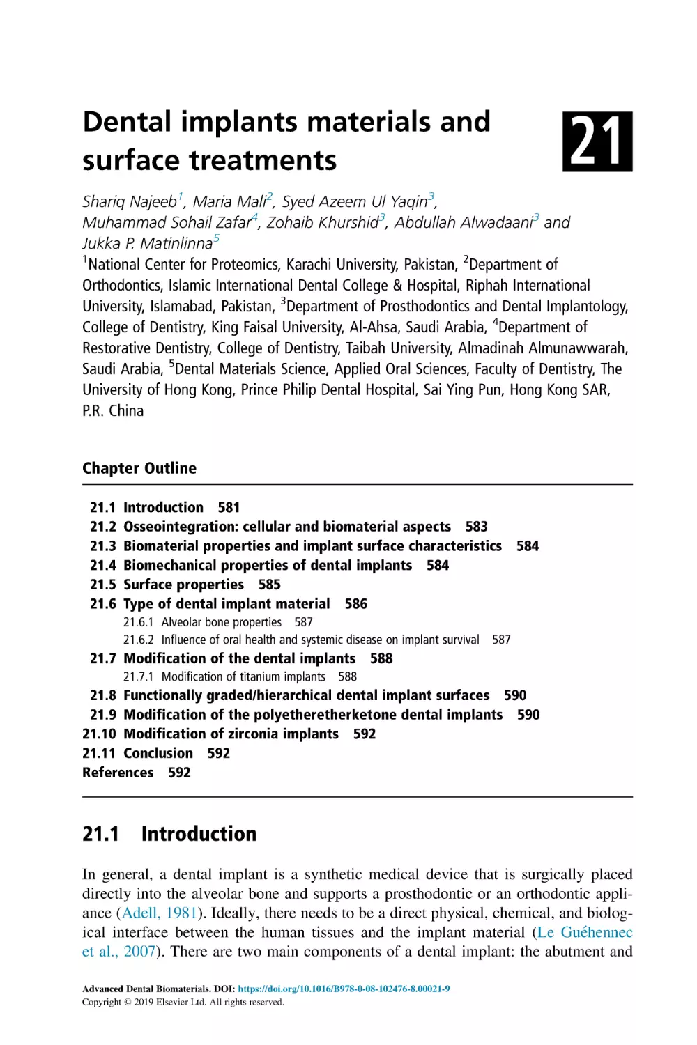 21 Dental implants materials and surface treatments
Chapter Outline
21.1 Introduction