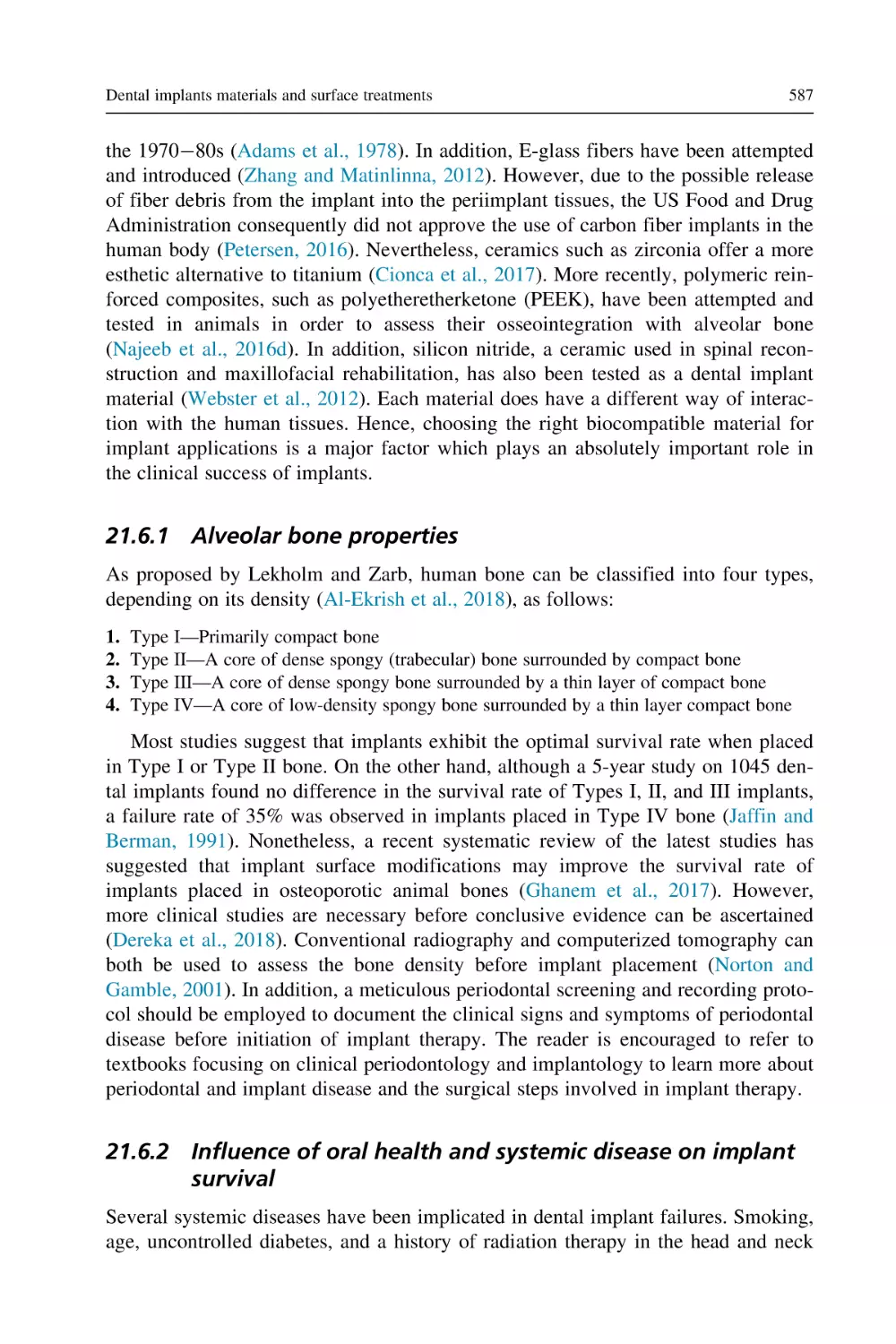 21.6.1 Alveolar bone properties
21.6.2 Influence of oral health and systemic disease on implant survival