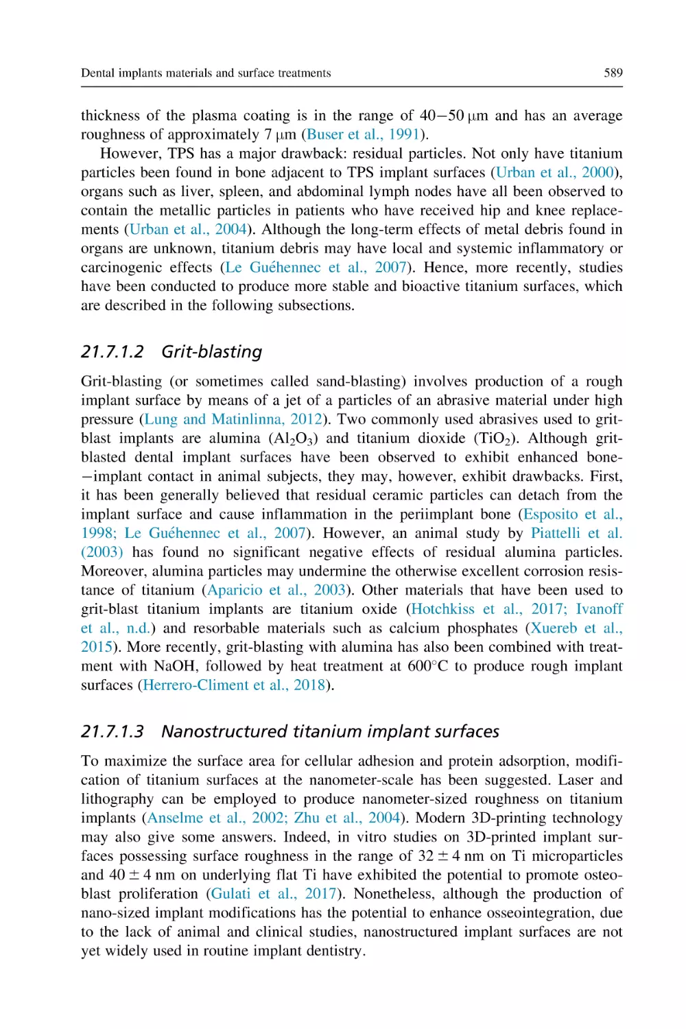 21.7.1.2 Grit-blasting
21.7.1.3 Nanostructured titanium implant surfaces