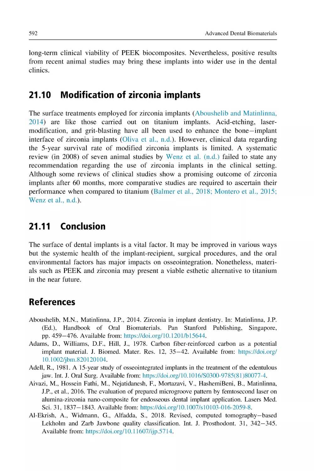 21.10 Modification of zirconia implants
21.11 Conclusion
References