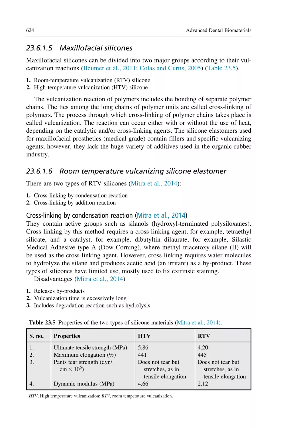 23.6.1.5 Maxillofacial silicones
23.6.1.6 Room temperature vulcanizing silicone elastomer
Cross-linking by condensation reaction (Mitra et al., 2014)