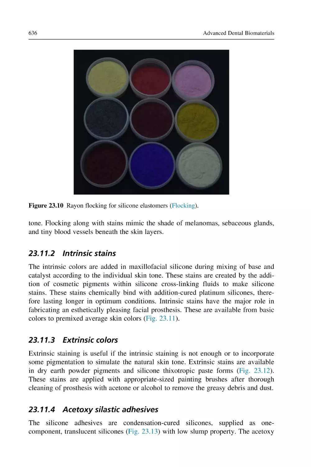 23.11.2 Intrinsic stains
23.11.3 Extrinsic colors
23.11.4 Acetoxy silastic adhesives