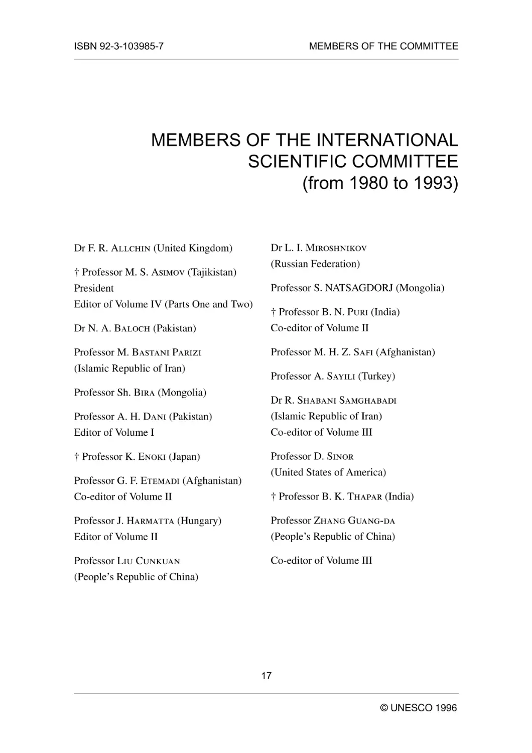 MEMBERS OF THE INTERNATIONAL SCIENTIFIC COMMITTEE (from 1980 to 1993)