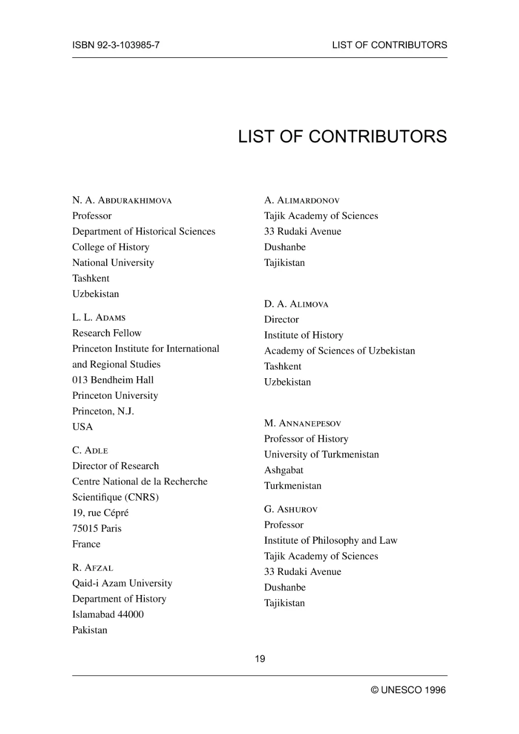LIST OF CONTRIBUTORS