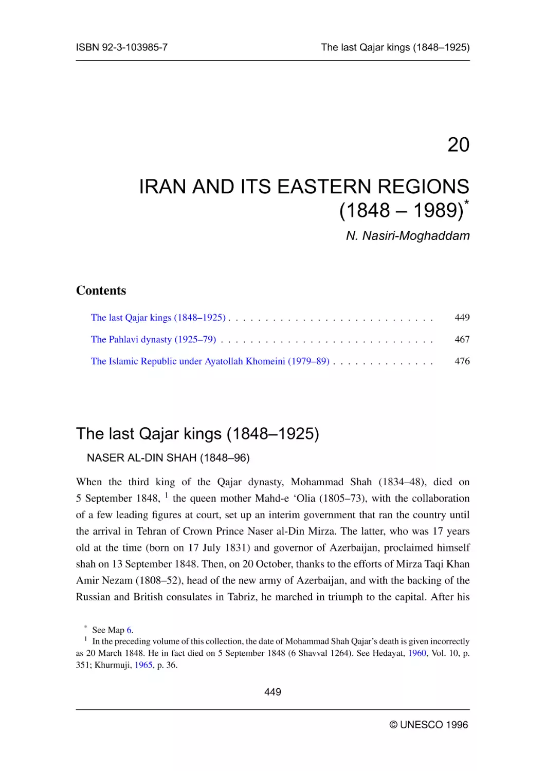 IRAN AND ITS EASTERN REGIONS (1848 -- 1989)