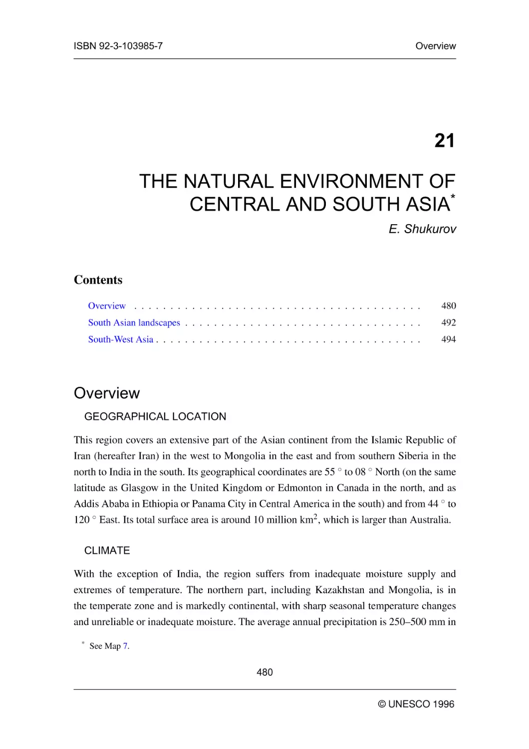 THE NATURAL ENVIRONMENT OF CENTRAL AND SOUTH ASIA