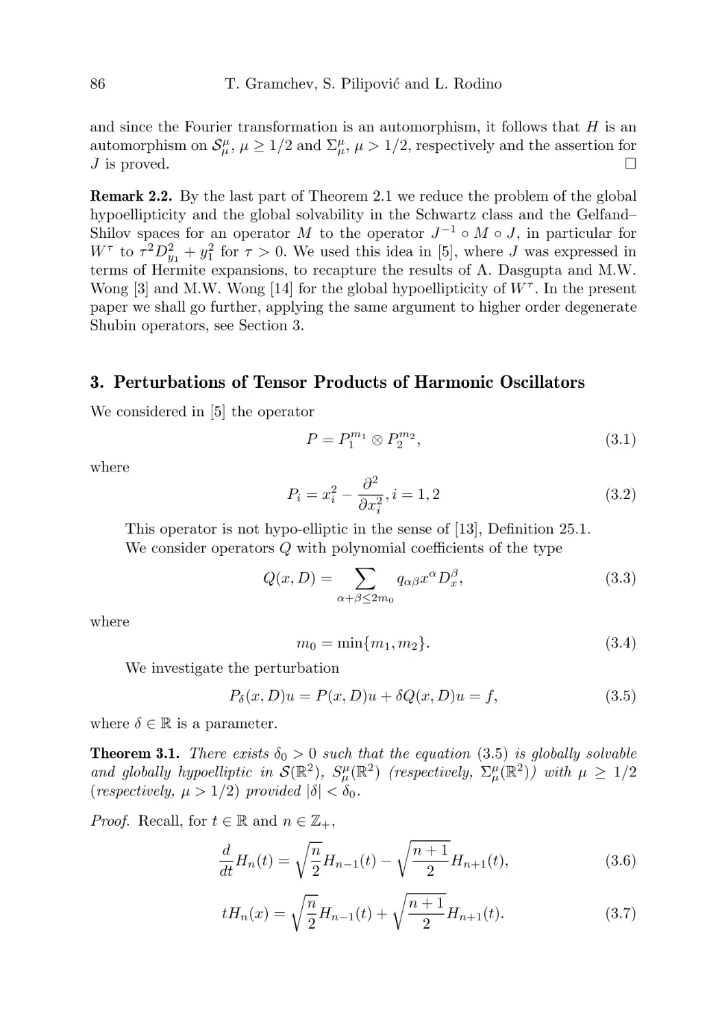 3. Perturbations of Tensor Products of Harmonic Oscillators