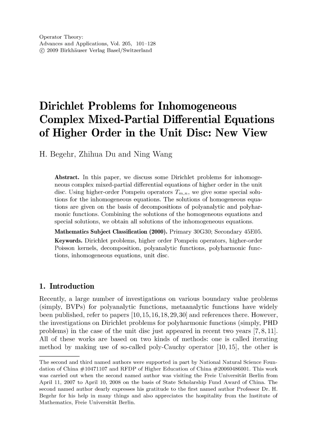 Dirichlet Problems for Inhomogeneous Complex Mixed-Partial Differential Equations of Higher Order in the Unit Disc
1. Introduction