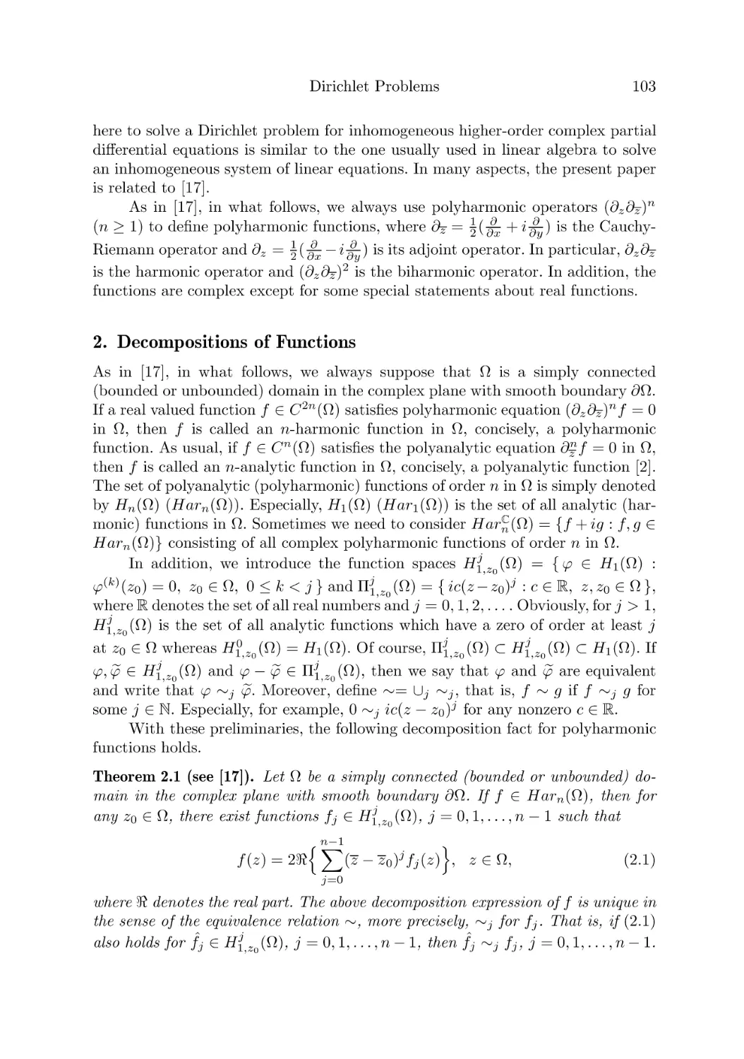 2. Decompositions of Functions