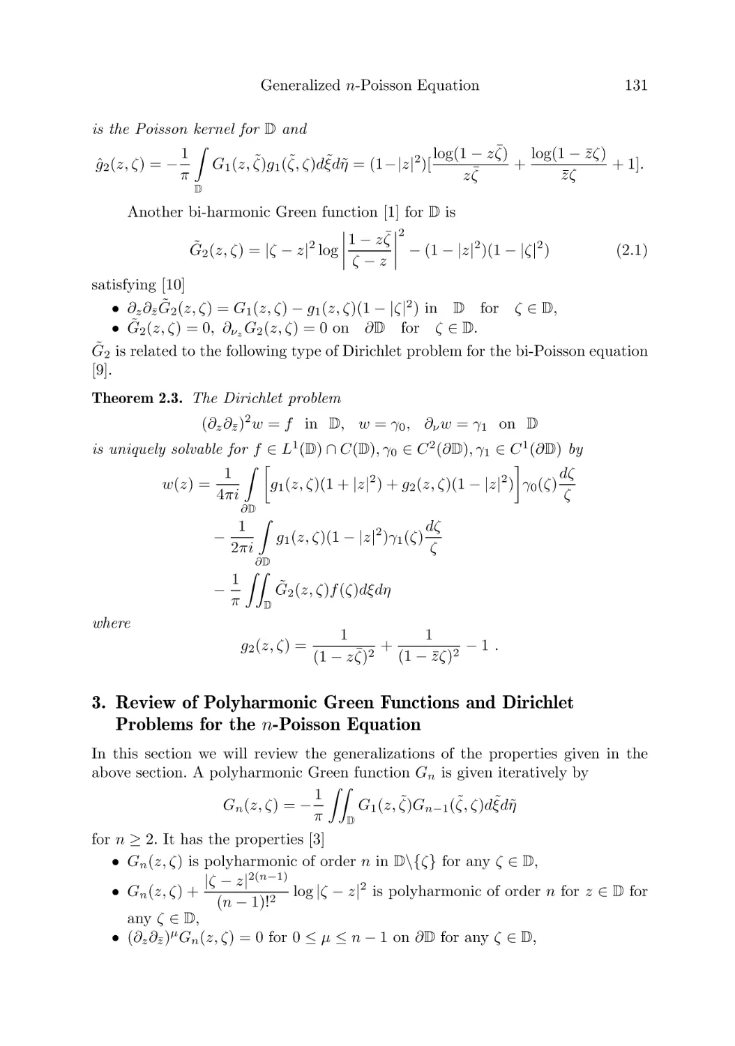 3. Review of Polyharmonic Green Functions and Dirichlet Problems for the n-Poisson Equation